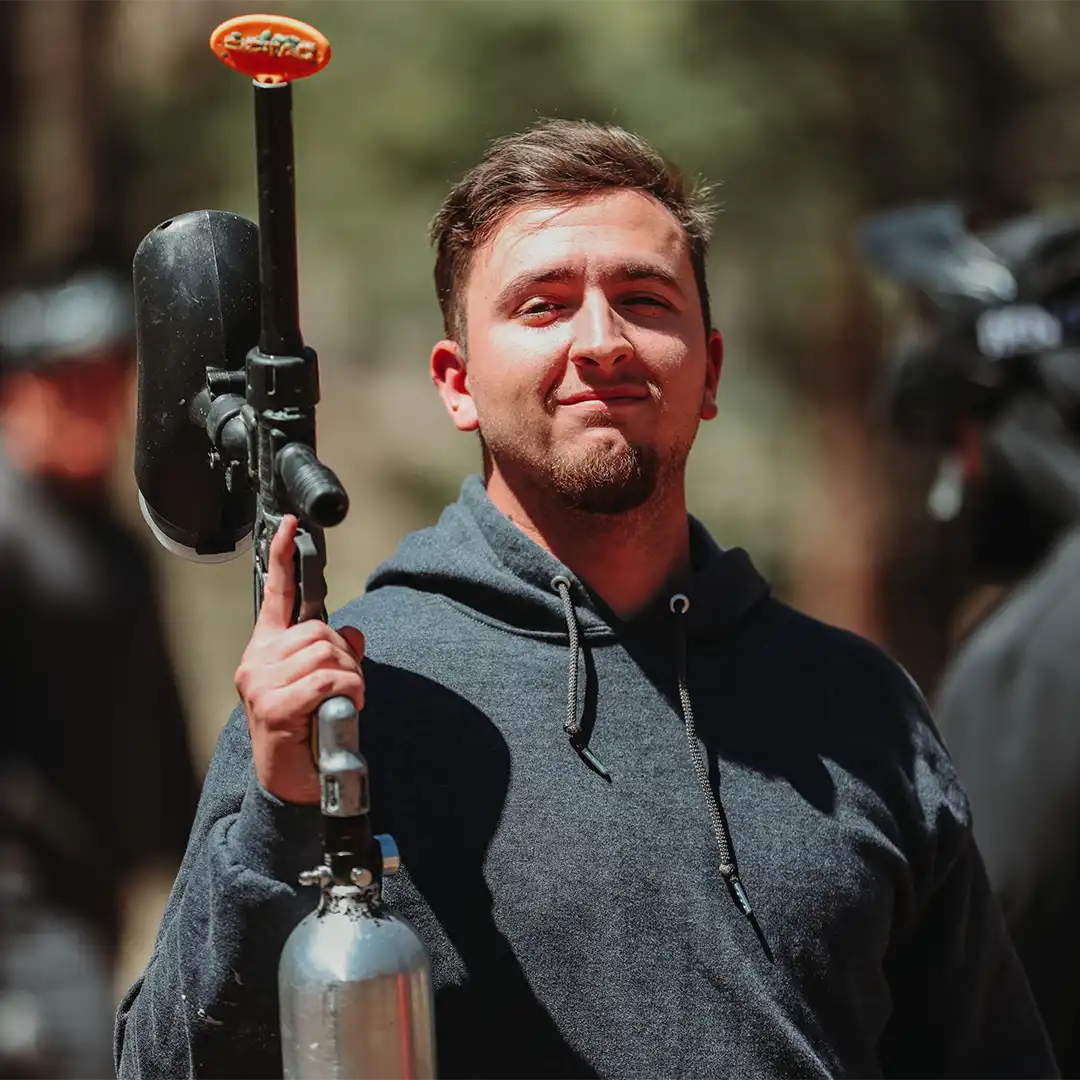 paintball player at an offsite event for company party
