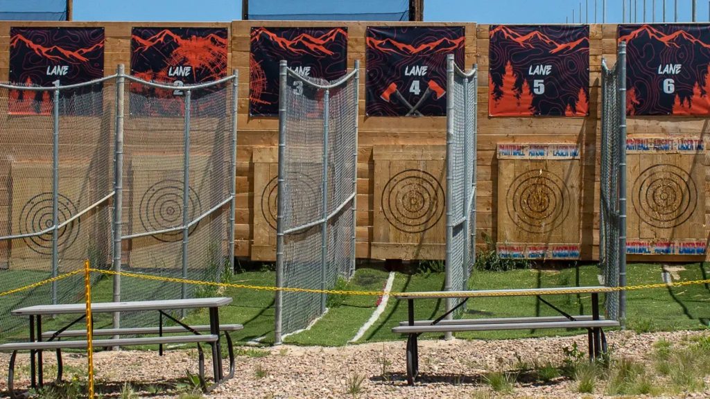 outdoor axe throwing lanes in Aurora, Colorado at American Paintball Coliseum